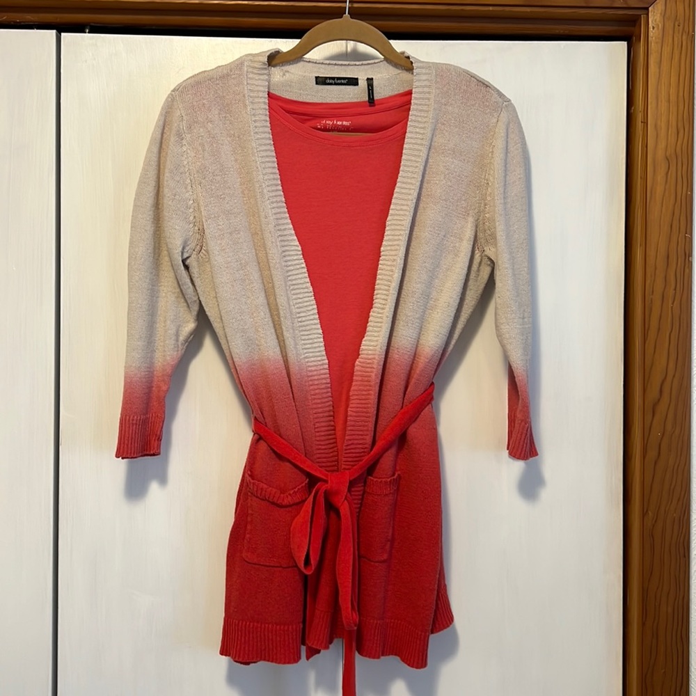Women’s size large set includes T-shirt and belted cardigan